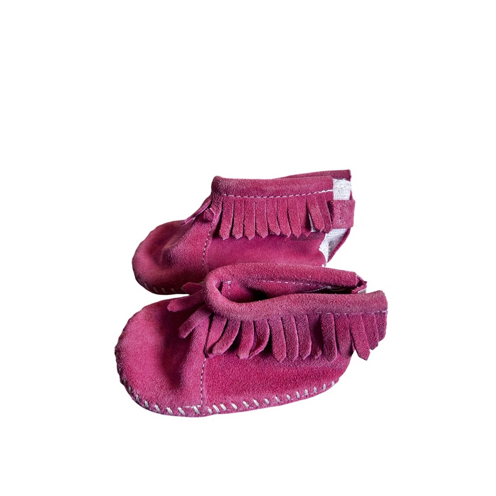 Minnetonka Moccasin Booties Size 2 Pink Fringe Suede Toddler Girls
